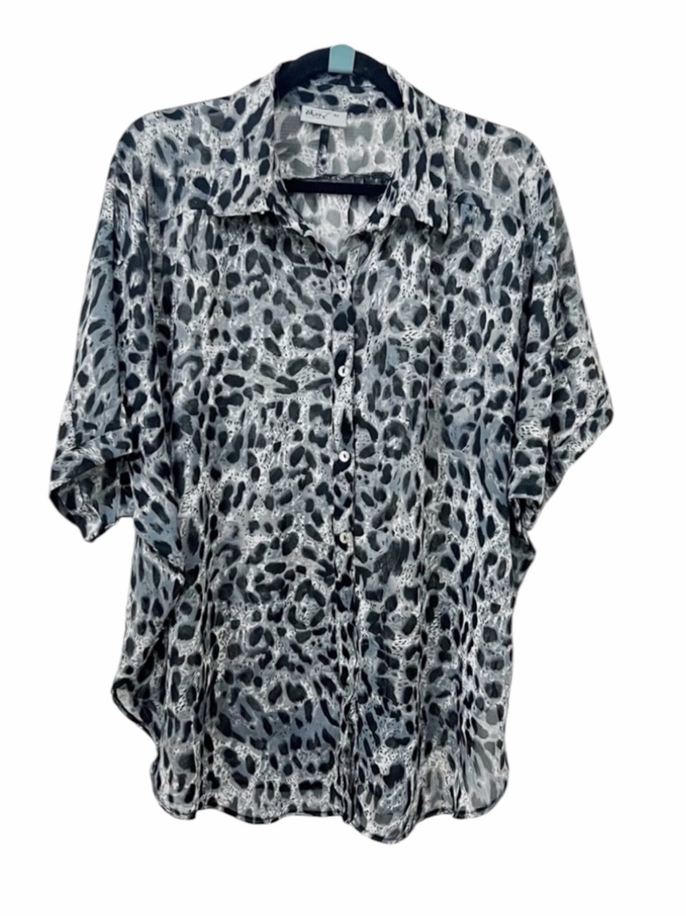 Okay Grey Leopard Print Chiffon Blouse Size Large